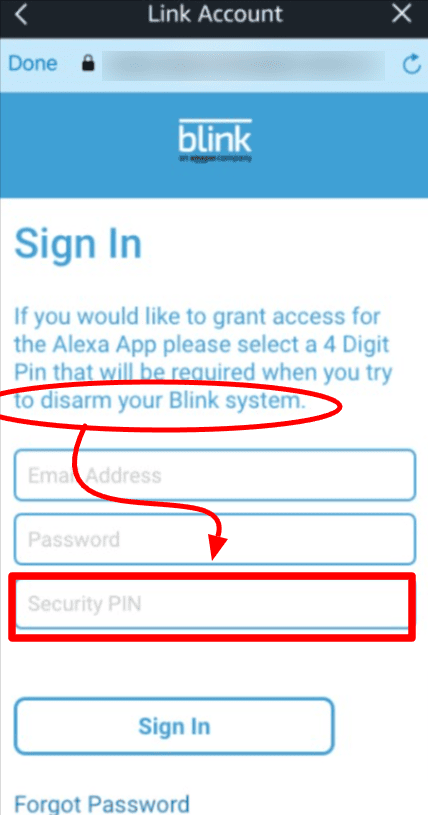 Alexa Blink link security PIN