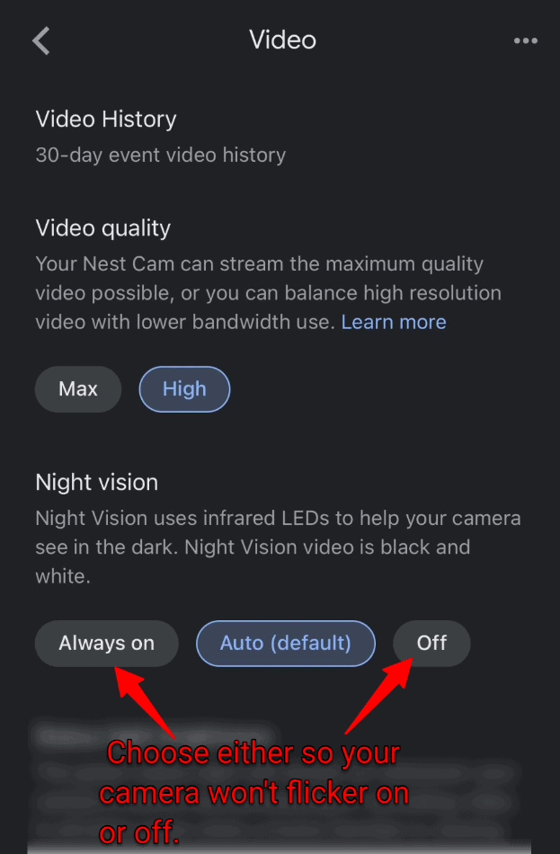 Nest app night vision settings