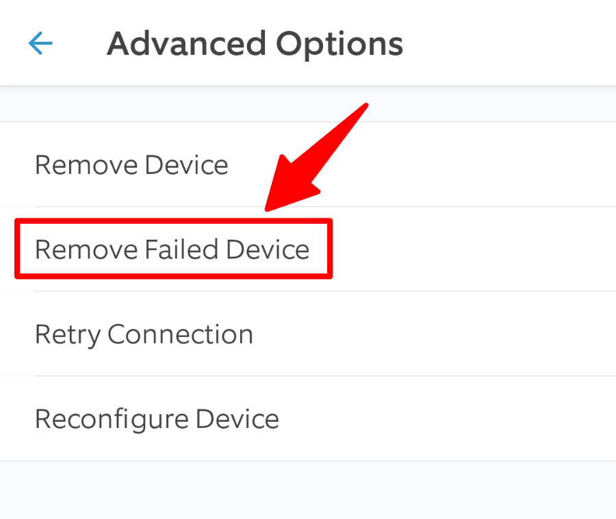 Ring Advanced Options Remove Failed Device