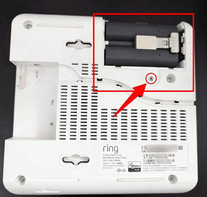 Ring Base Station battery compartment and screw location