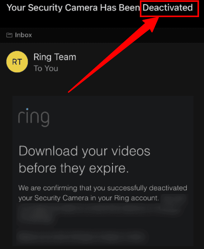 Ring device has been deactivated email
