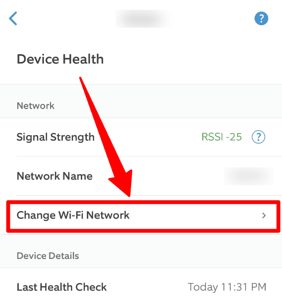 Ring Device Health change Wi-Fi Network