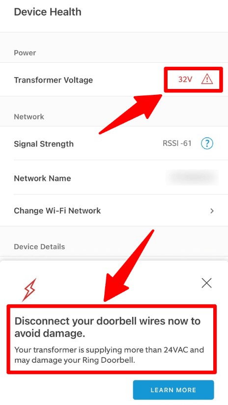 Ring doorbell voltage too high