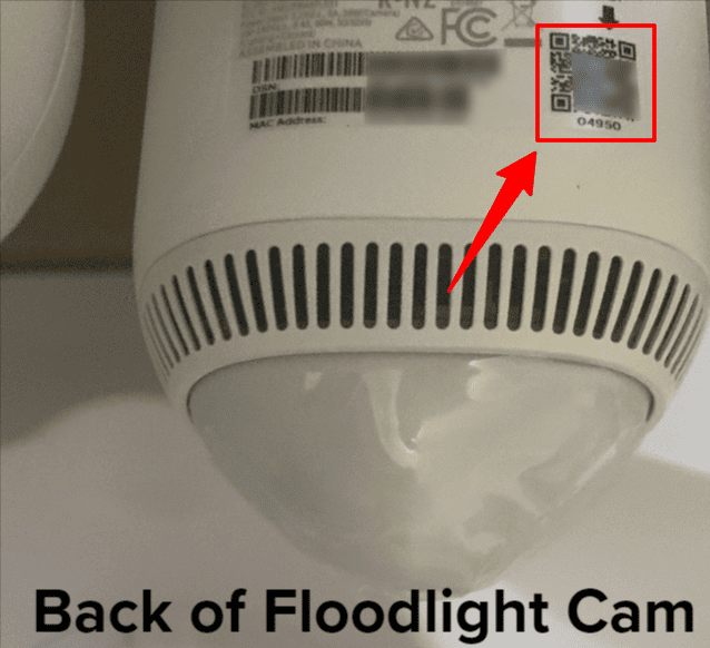 Ring Floodlight Cam QR Code location