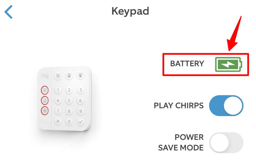 Ring Keypad charging icon in Ring App
