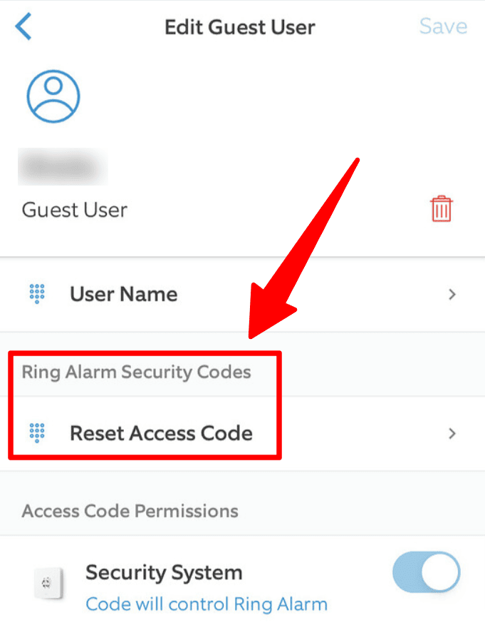 Ring reset access code for guest