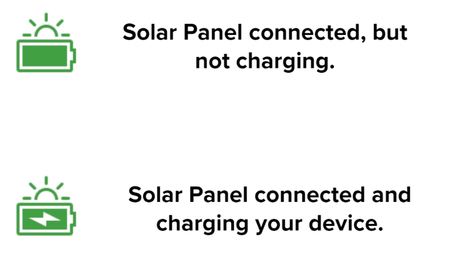 Ring Solar Panel battery charging indicators icons.