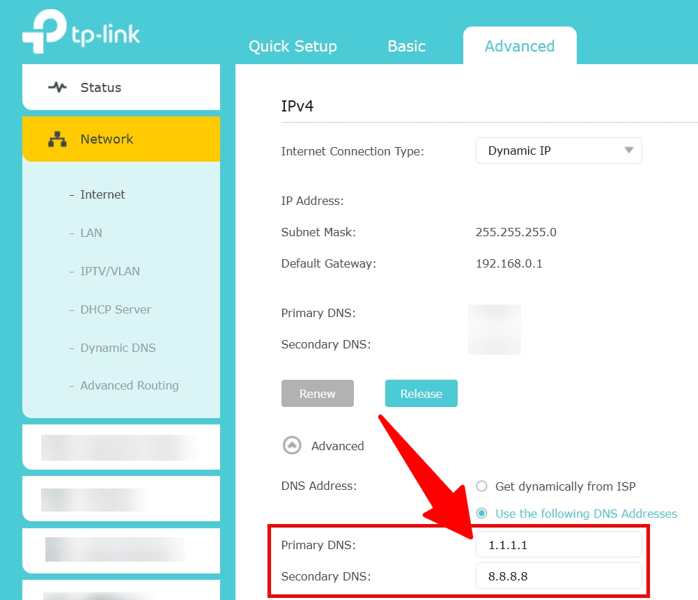 Router DNS settings