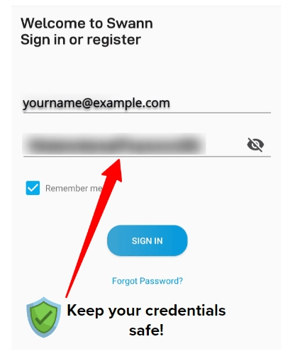 Swann Security App Sign in page