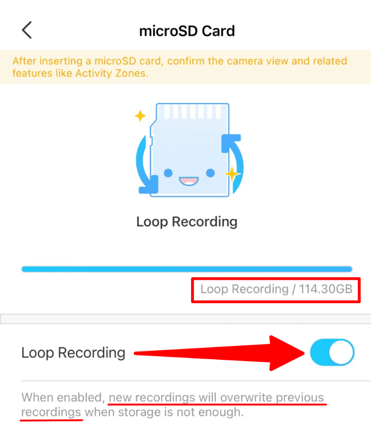 Tapo Micro SD Card loop recording