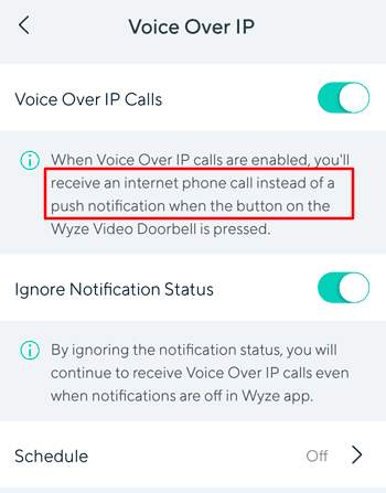 wyze VOIP notifications