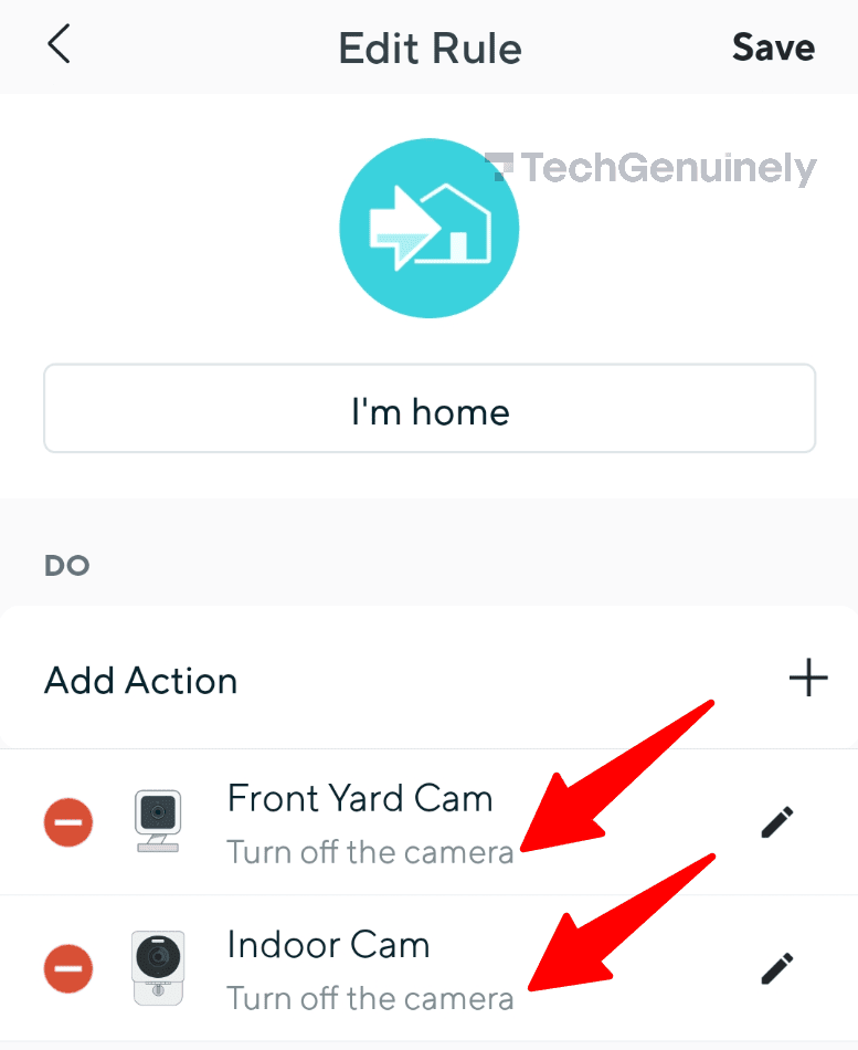 Wyze turn off camera at home rule