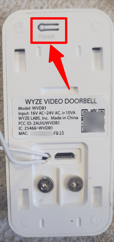 Wyze video doorbell reset button