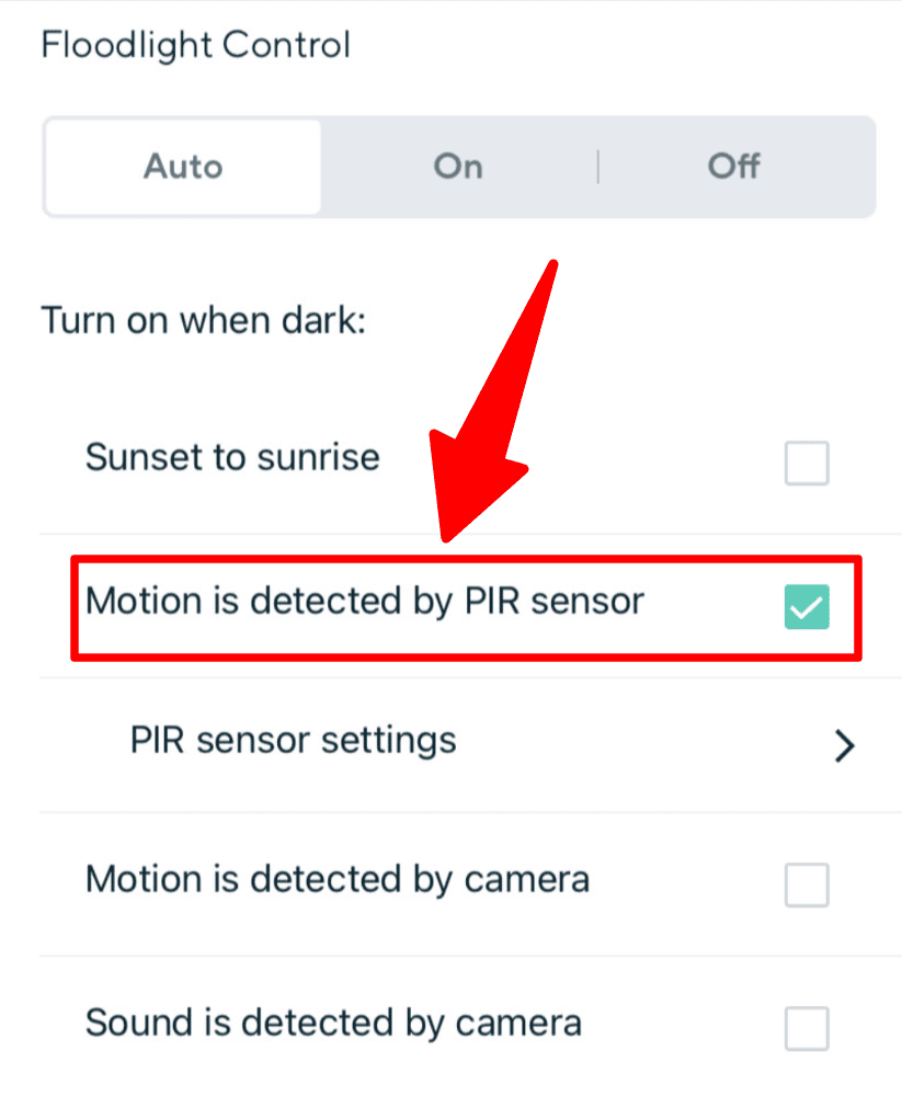 Wyze floodlight control motion is detected by PIR sensor