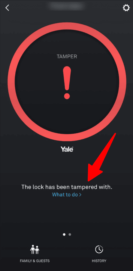 Nest Yale Tamper Alarm app screen